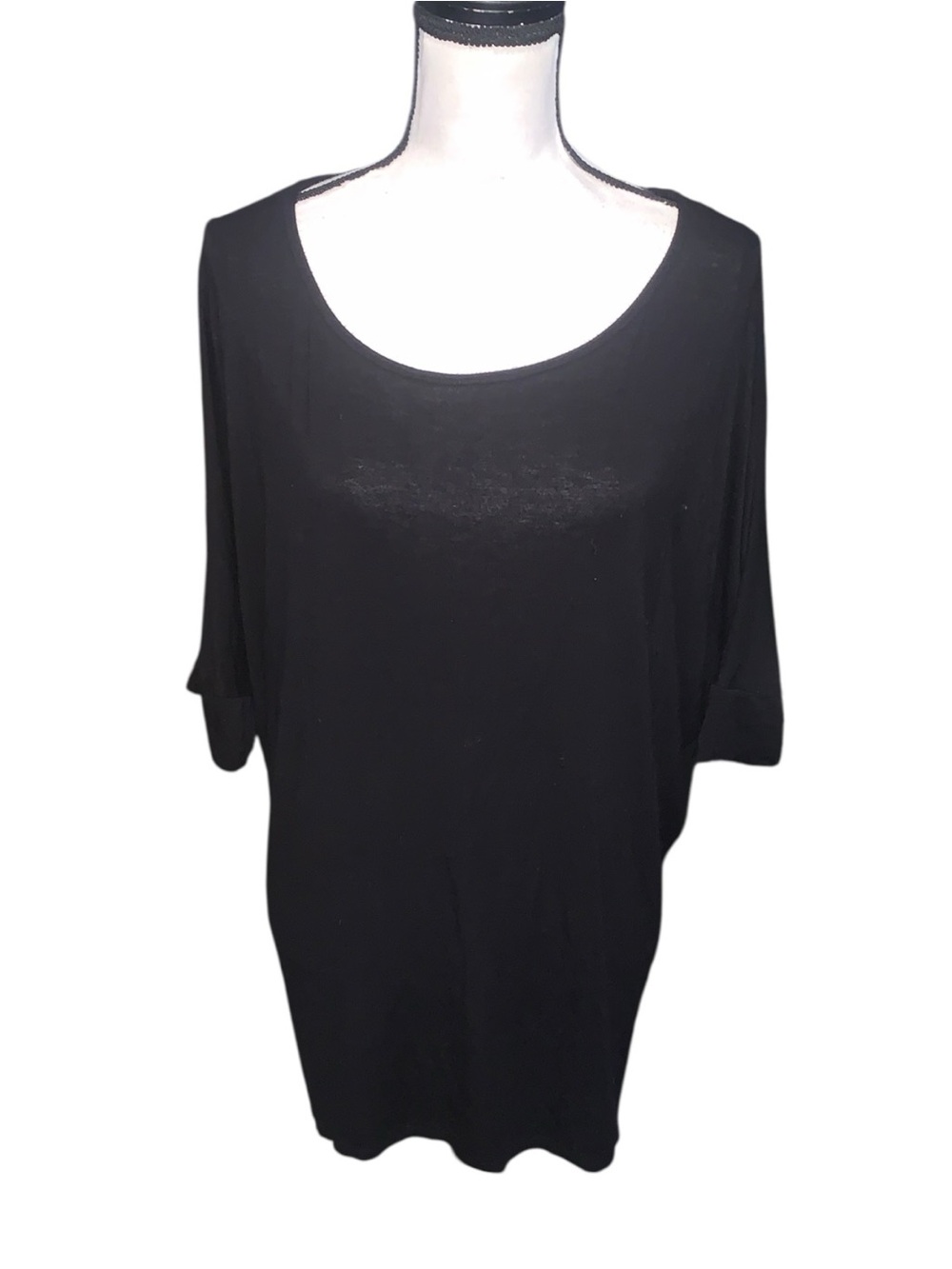 Rock 47 by Wrangler Classic Scoop Neck Black Short Sleeve Loose Fit Top